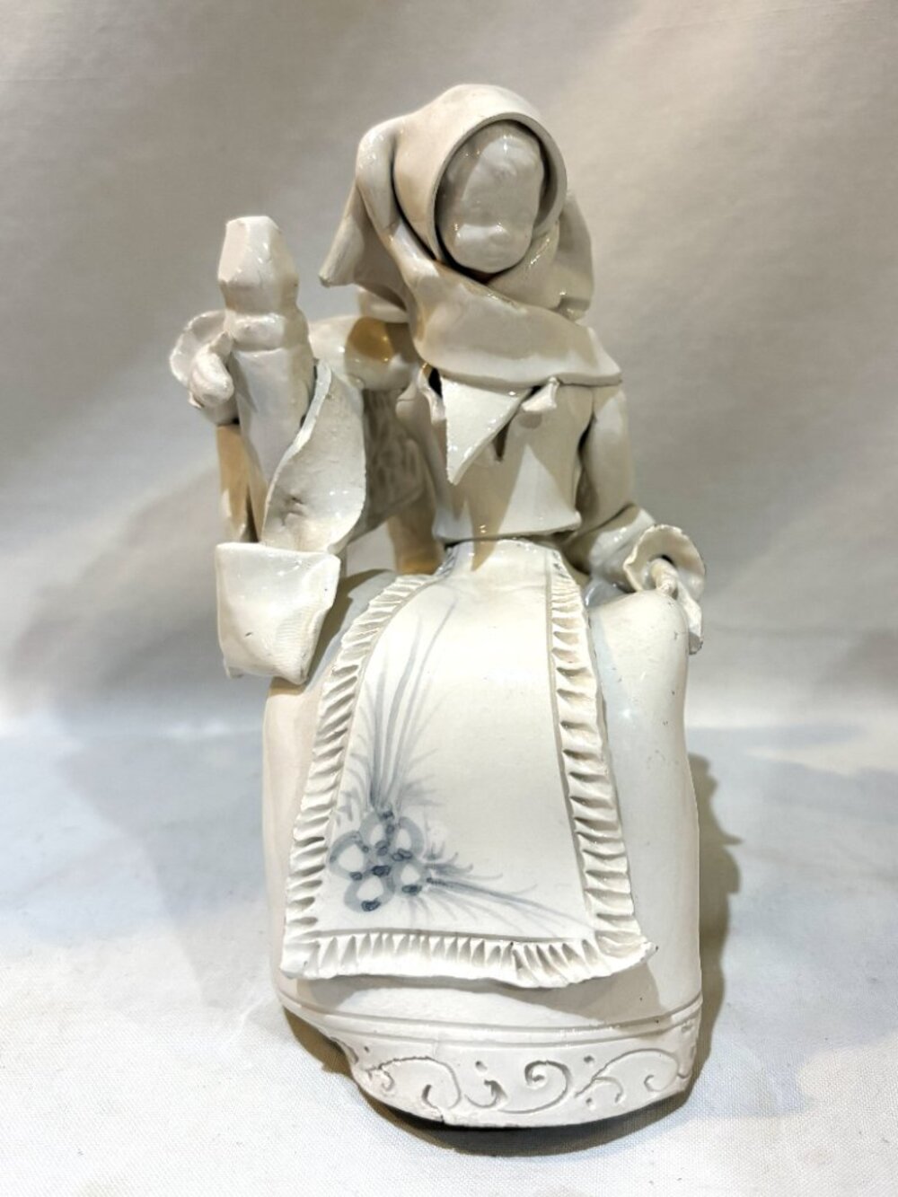 Fabio Mola Signed Glazed Pottery Sculpture Figurine Girl Sitting on Chair